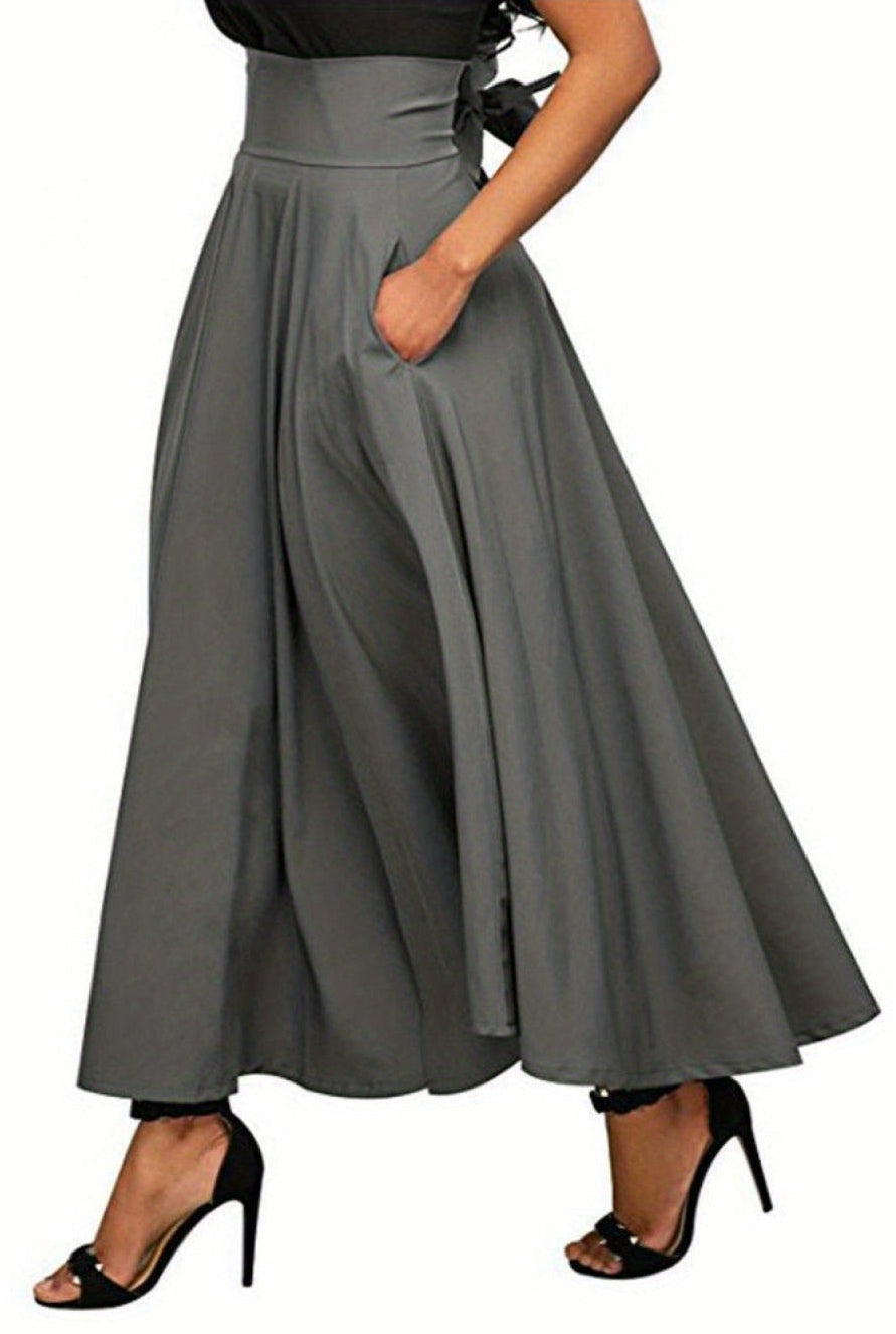 Women's High Waist Pleated Midi Skirt – A-Line, Belted & Flowy with Pockets