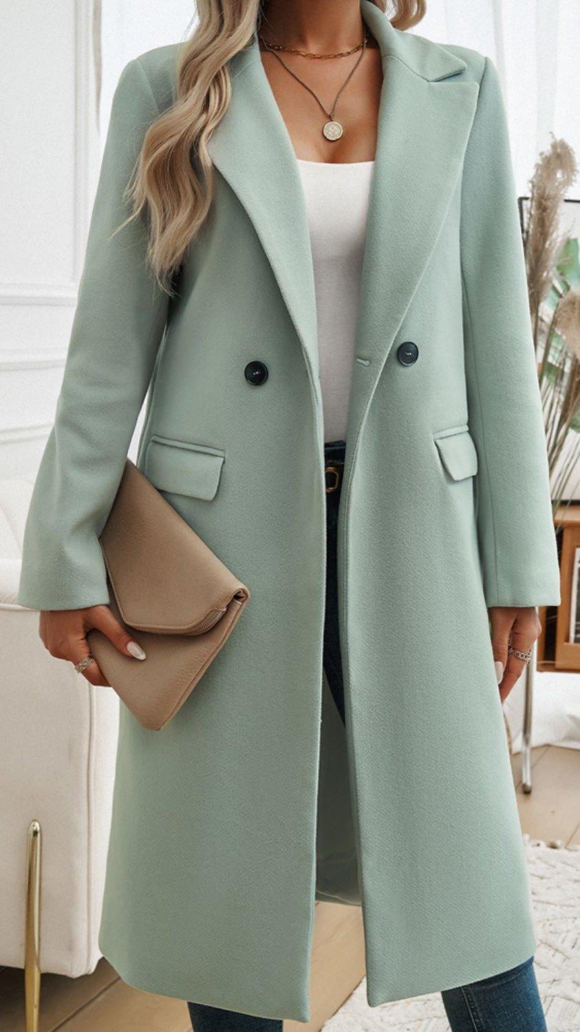 Women’s Slim Fit Long Sleeve Coat with Collar and Pockets - The Nichole Collection