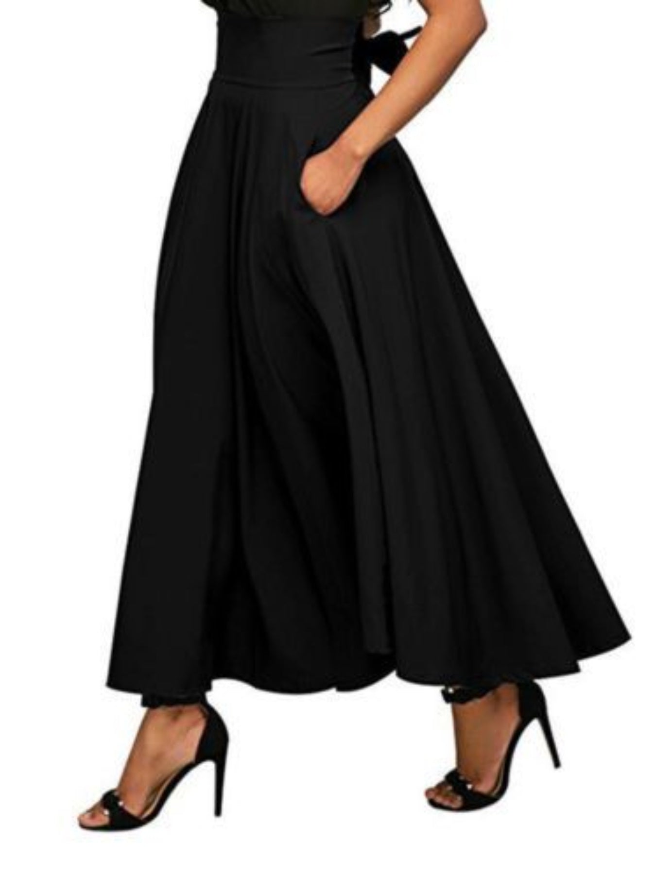 Women's High Waist Pleated Midi Skirt – A-Line, Belted & Flowy with Pockets