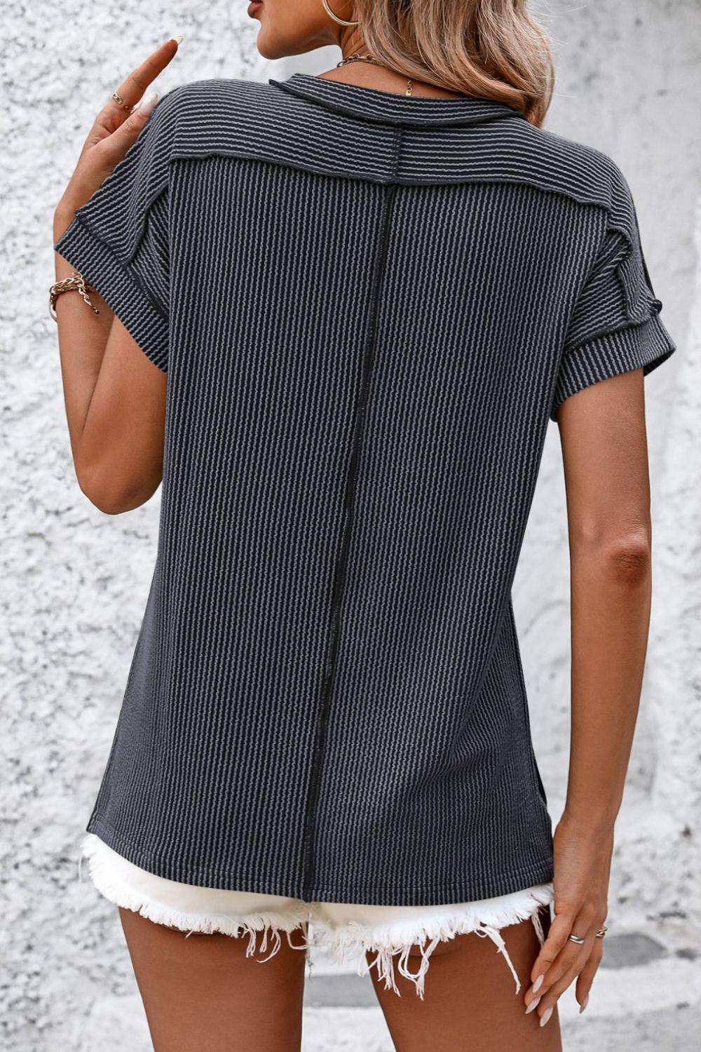 Classic Short Sleeve Striped Tee with Round Neckline - The Nichole Collection