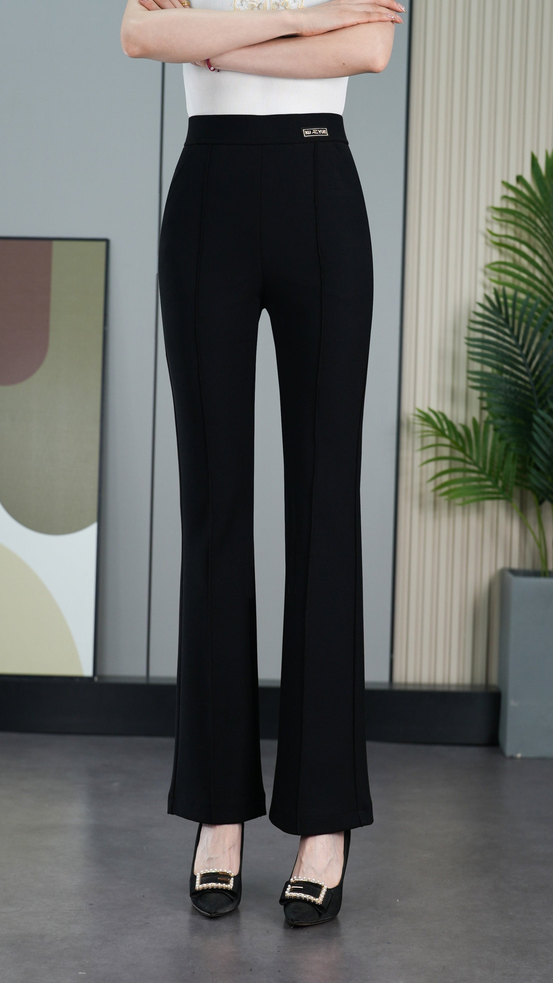 High Waist Flare Leg Pants - For Office & Work