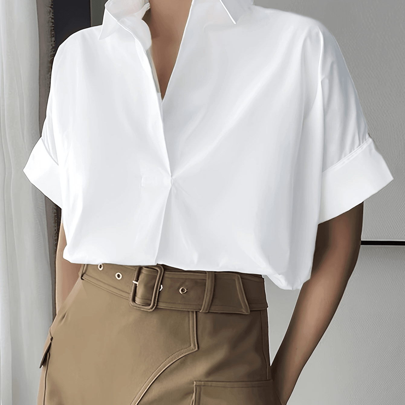 Elegant Semi-Sheer Lapel Collar Blouse - The Nichole Collection