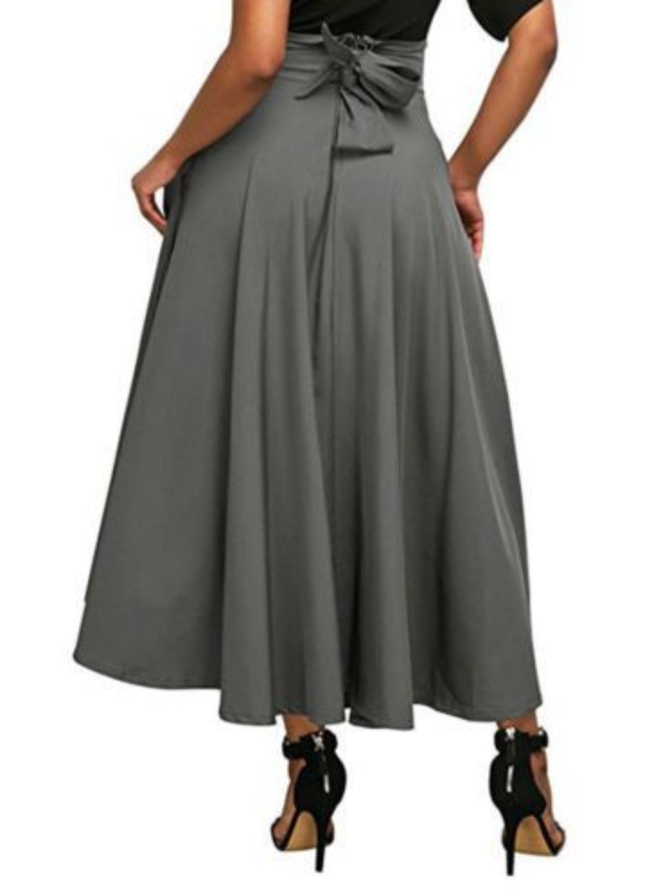 Women's High Waist Pleated Midi Skirt – A-Line, Belted & Flowy with Pockets