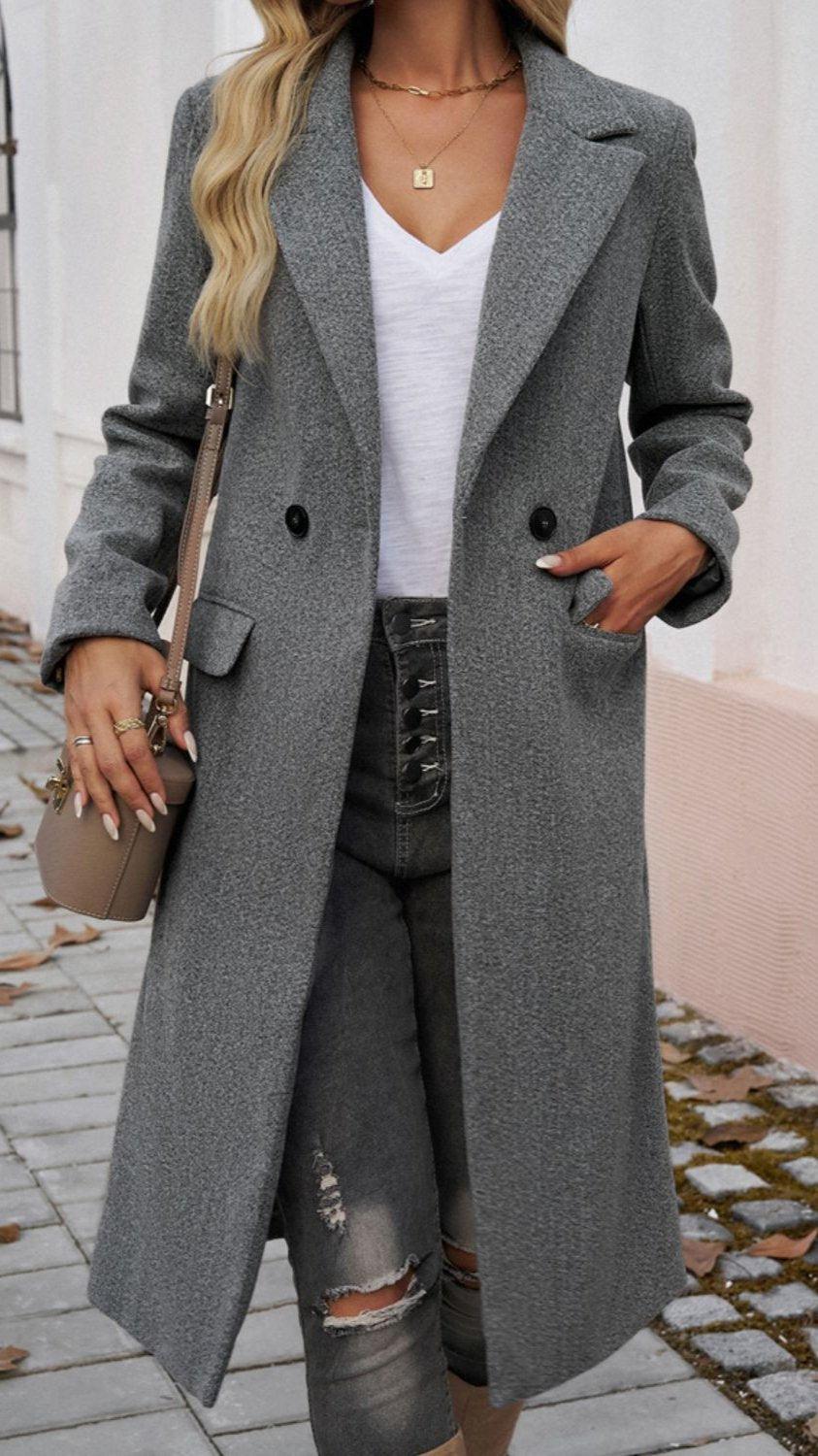 Women’s Slim Fit Long Sleeve Coat with Collar and Pockets - The Nichole Collection