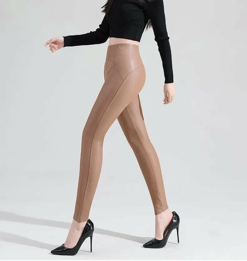 Ankle-Length Vegan Leather Leggings - The Nichole Collection