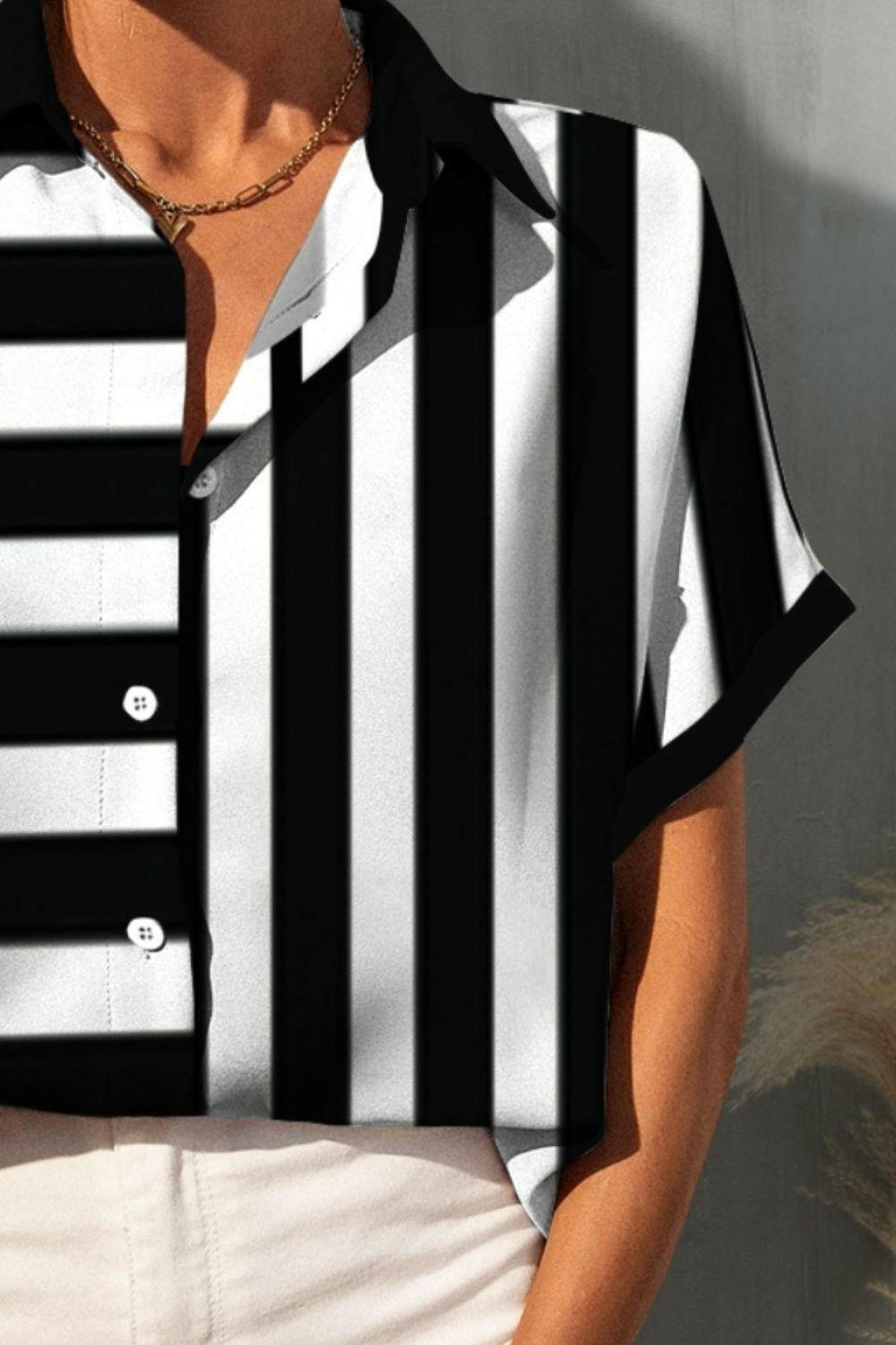 Chic Striped Short Sleeve Button-Up Shirt - The Nichole Collection