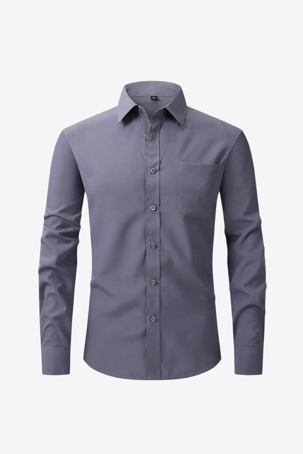 Classic Long Sleeve Collared Shirt with Pocket - The Nichole Collection