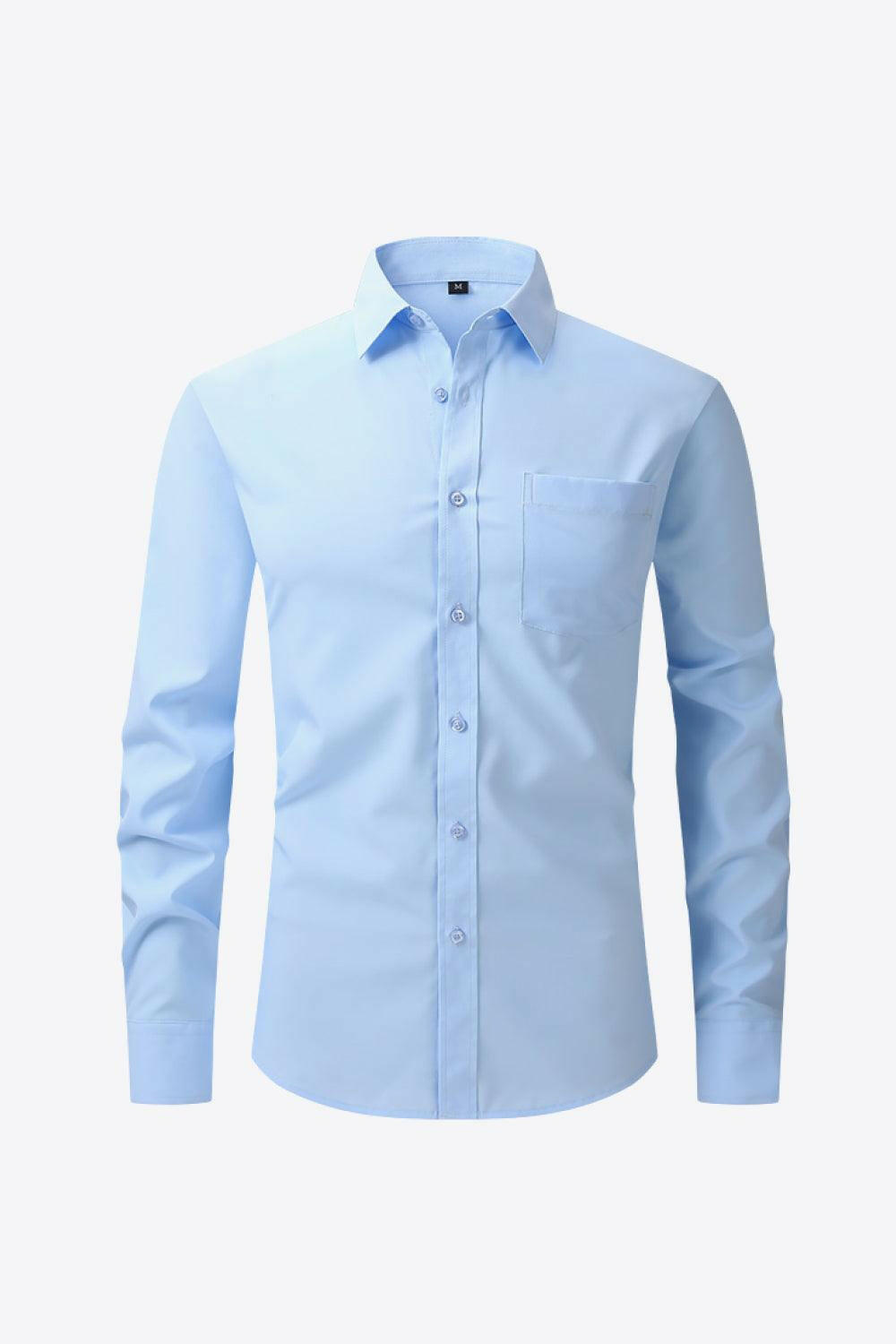 Classic Long Sleeve Collared Shirt with Pocket - The Nichole Collection