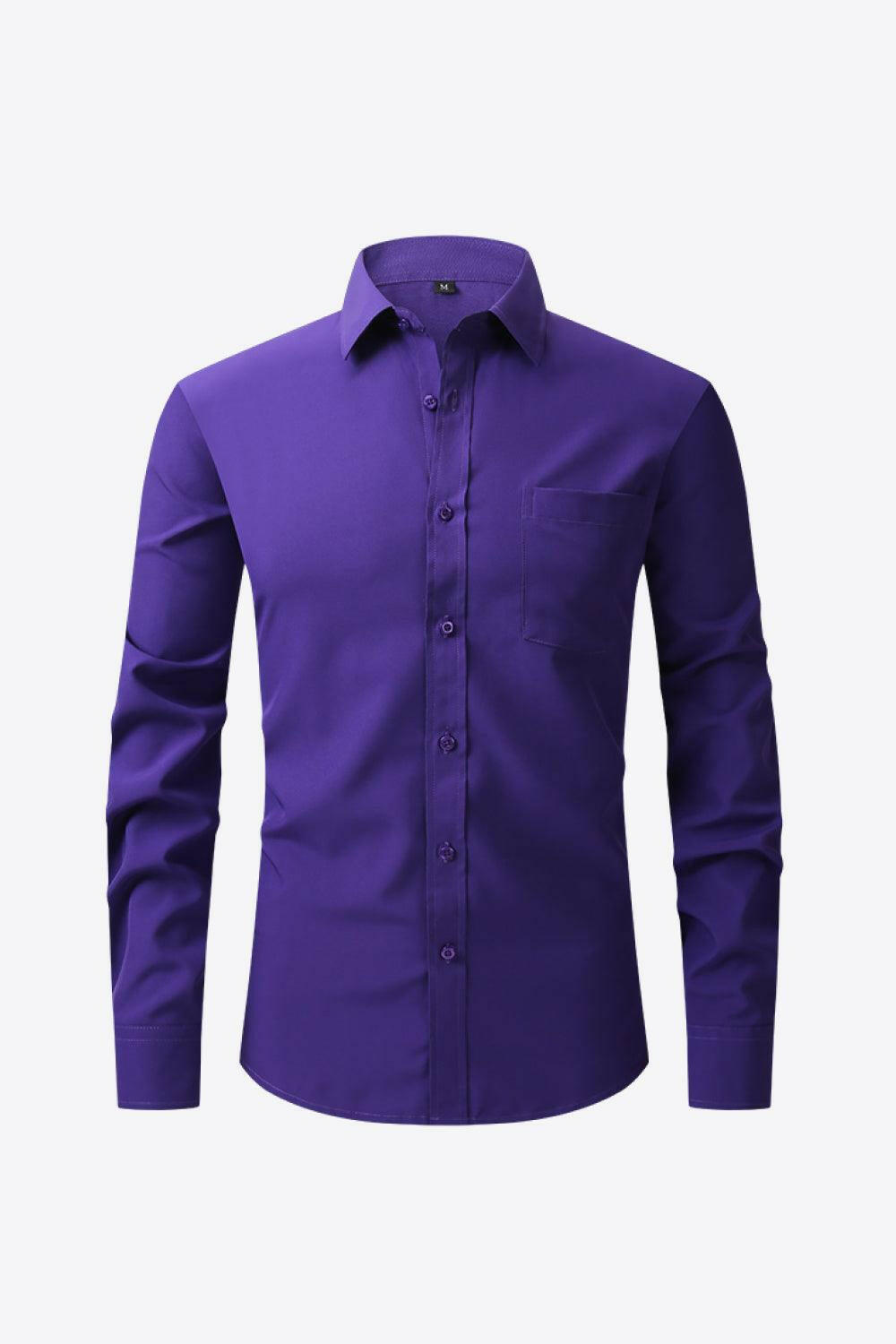 Classic Long Sleeve Collared Shirt with Pocket - The Nichole Collection