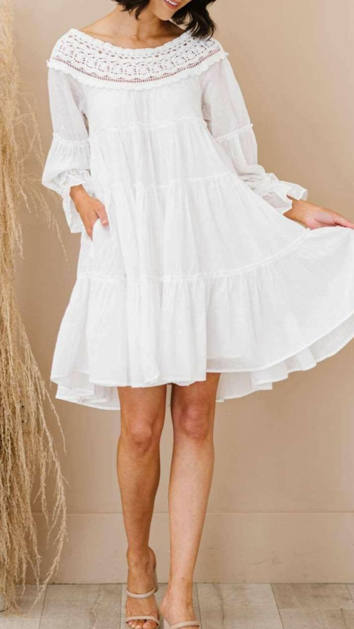 Crochet-Trim Boho Dress with Pockets - Clearance - The Nichole Collection