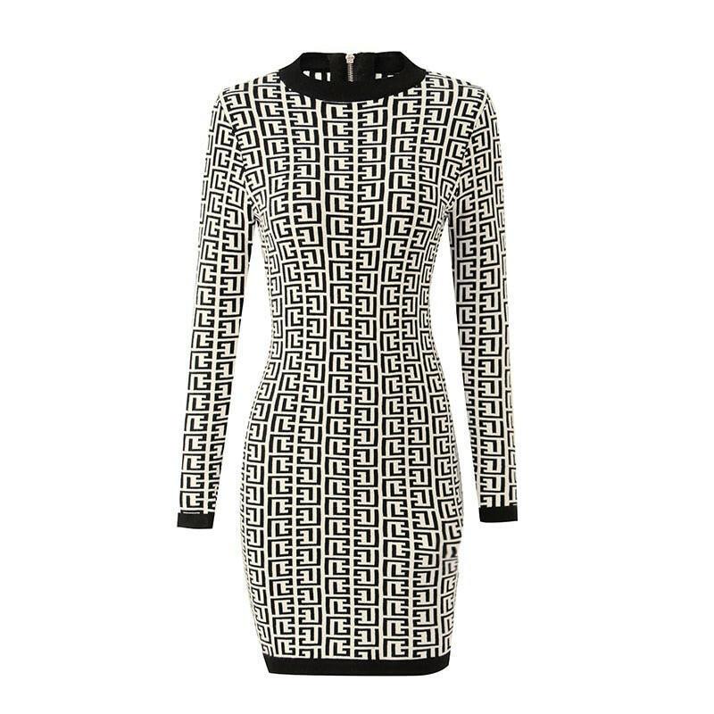 Geometric Pattern Cozy Cable Dress - The Nichole Collection