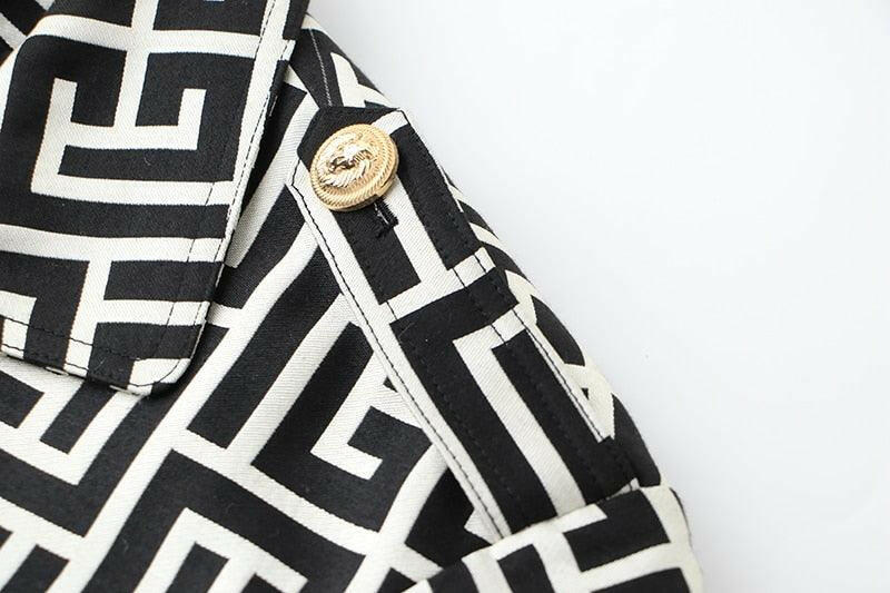 Geometric Pattern Long Trench Coat in Cotton Blend - The Nichole Collection