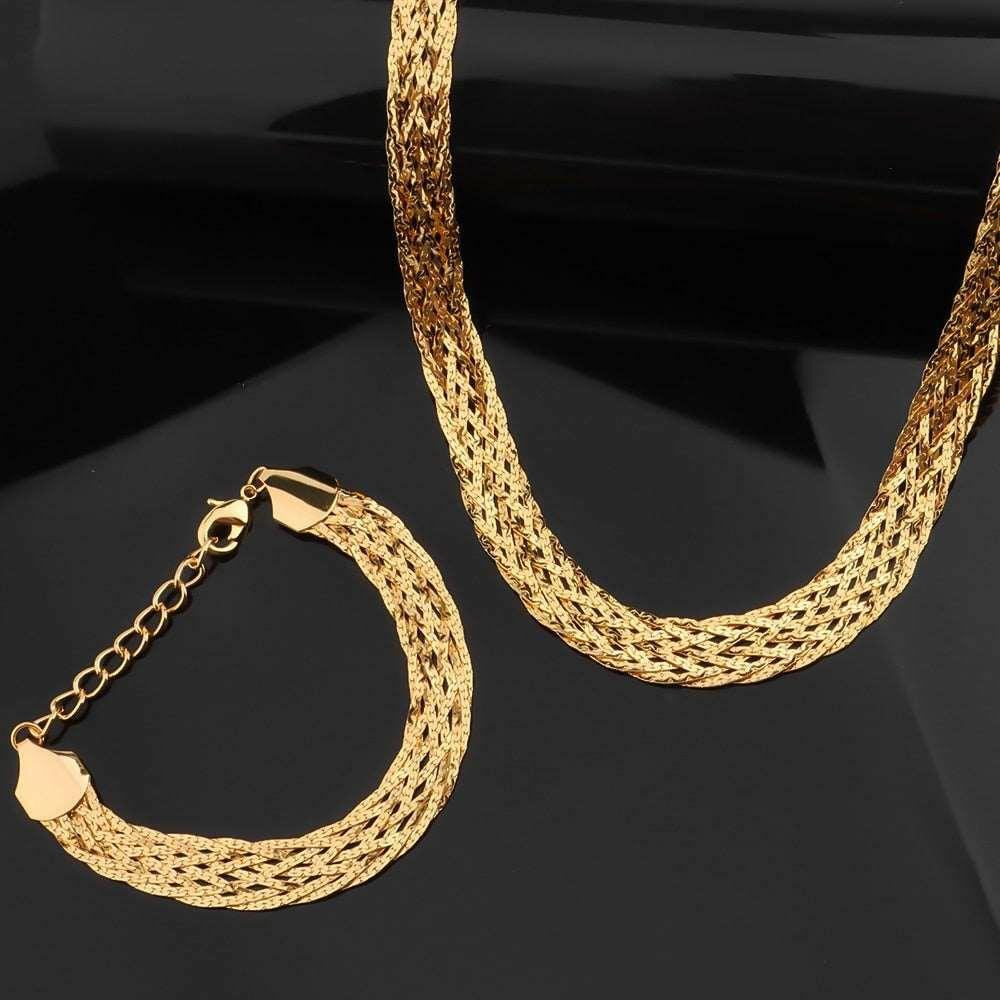 Gold Tres 18K Jewelry Set - Necklace, Bracelet, Earrings - The Nichole Collection