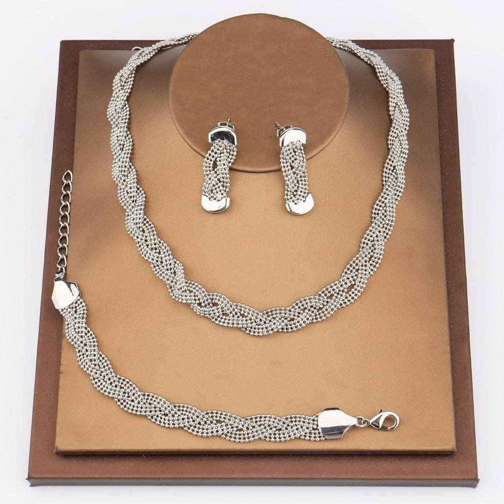 Gold Tres 18K Jewelry Set - Necklace, Bracelet, Earrings - The Nichole Collection