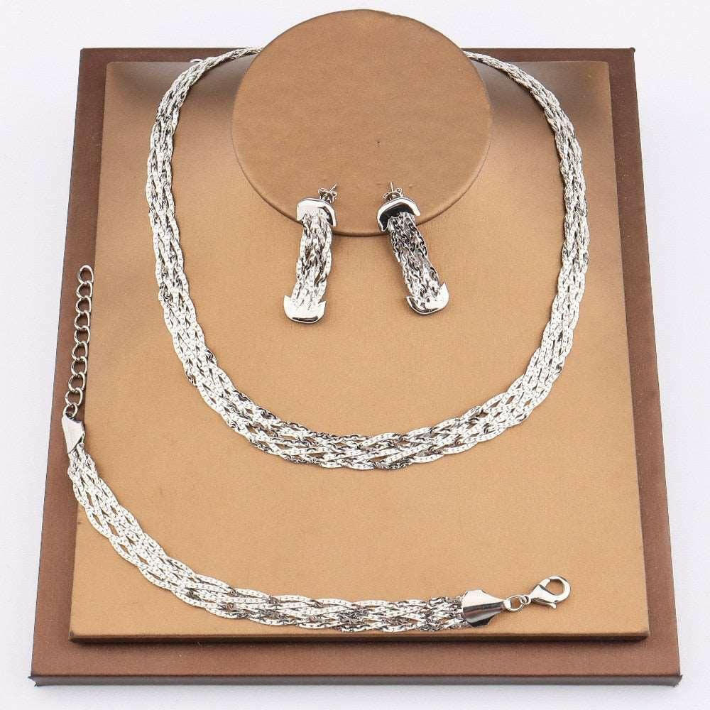 Gold Tres 18K Jewelry Set - Necklace, Bracelet, Earrings - The Nichole Collection