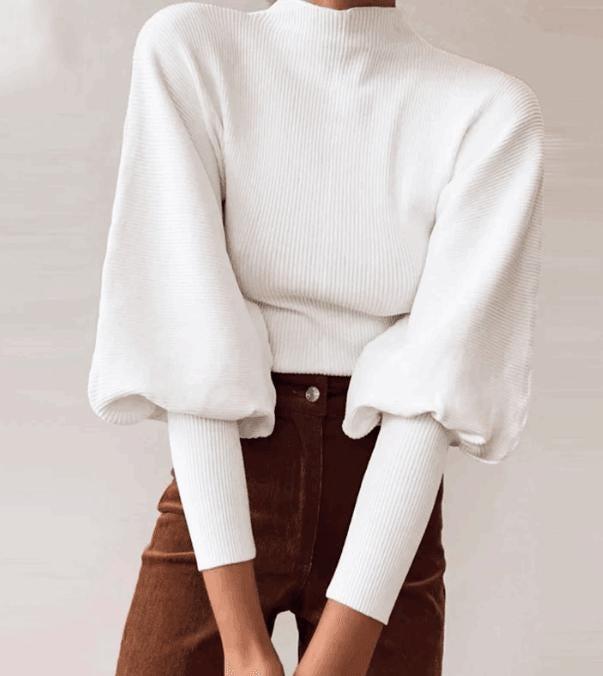 French Style Cozy Puff Sleeve Fall Knit Sweater - The Nichole Collection