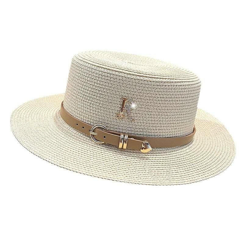 JUST FOR FUN Straw Hat with Letter R Buckle - Clearance - The Nichole Collection