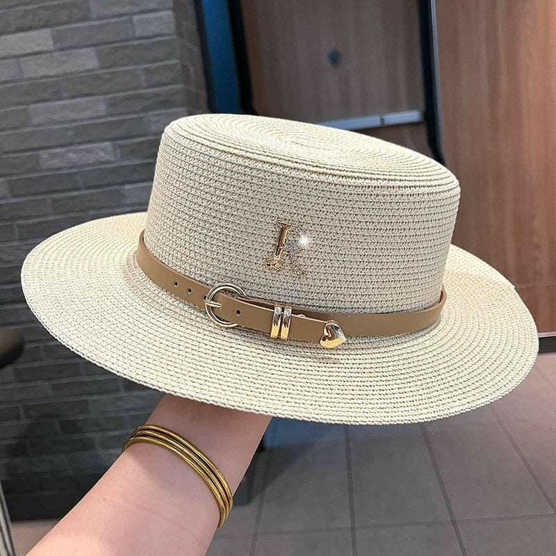 JUST FOR FUN Straw Hat with Letter R Buckle - Clearance - The Nichole Collection