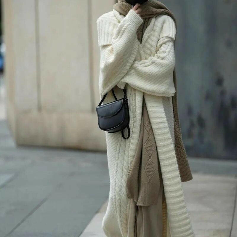 Knitted Long Cardigan Lapel Sweater Coat - The Nichole Collection