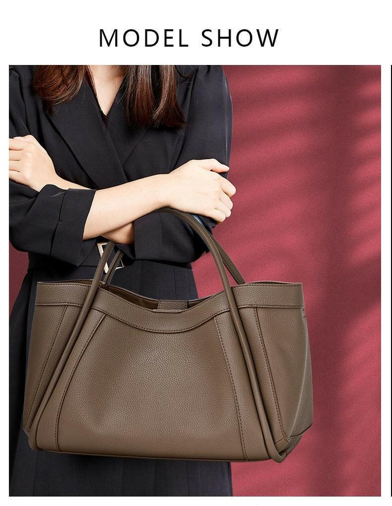 Leather Fashion Tote with Zipper Closure - The Nichole Collection