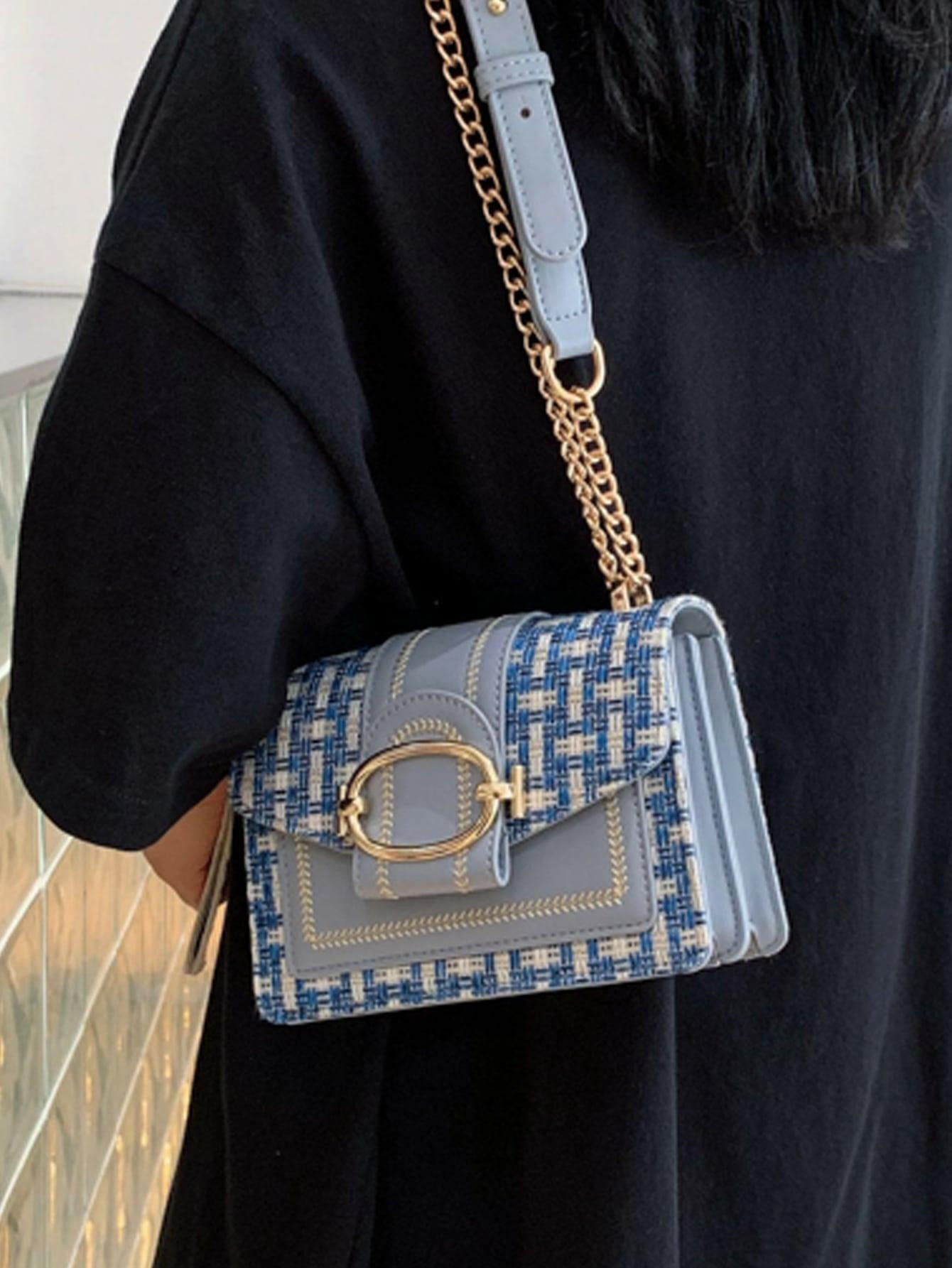 MOLLY Mini Handbag in Sophisticated Color Block Plaid Pattern - The Nichole Collection