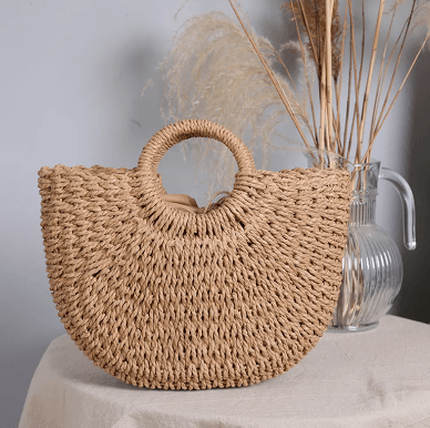 Moon Shaped Handmade Rattan Tote - The Nichole Collection