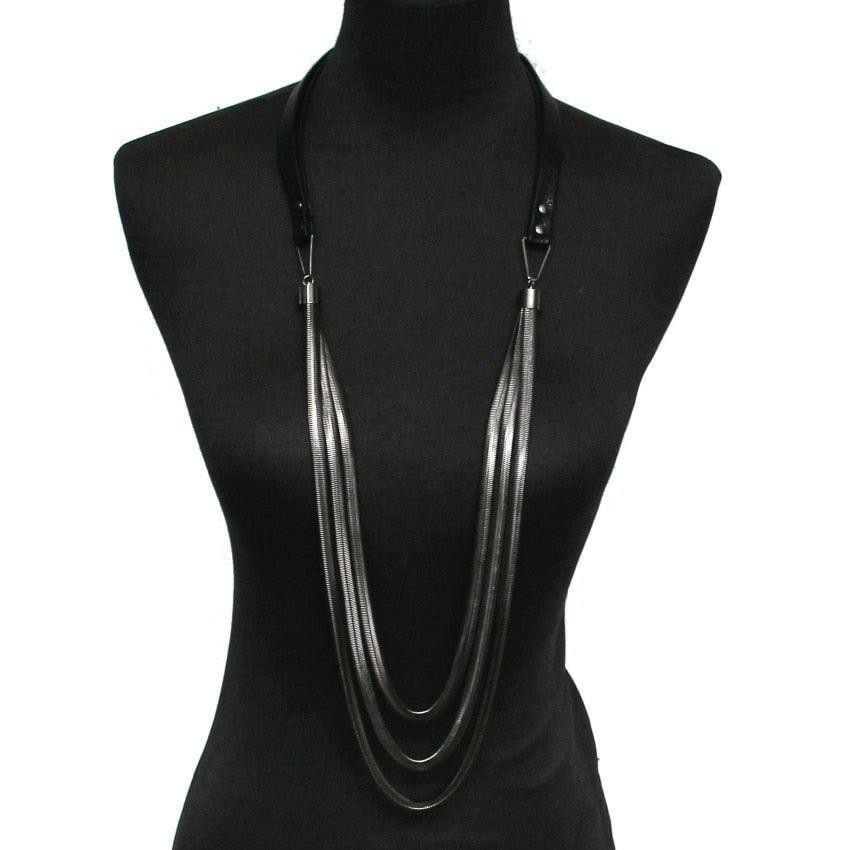 Multi-Layer Leather Snake Chain Necklace - The Nichole Collection