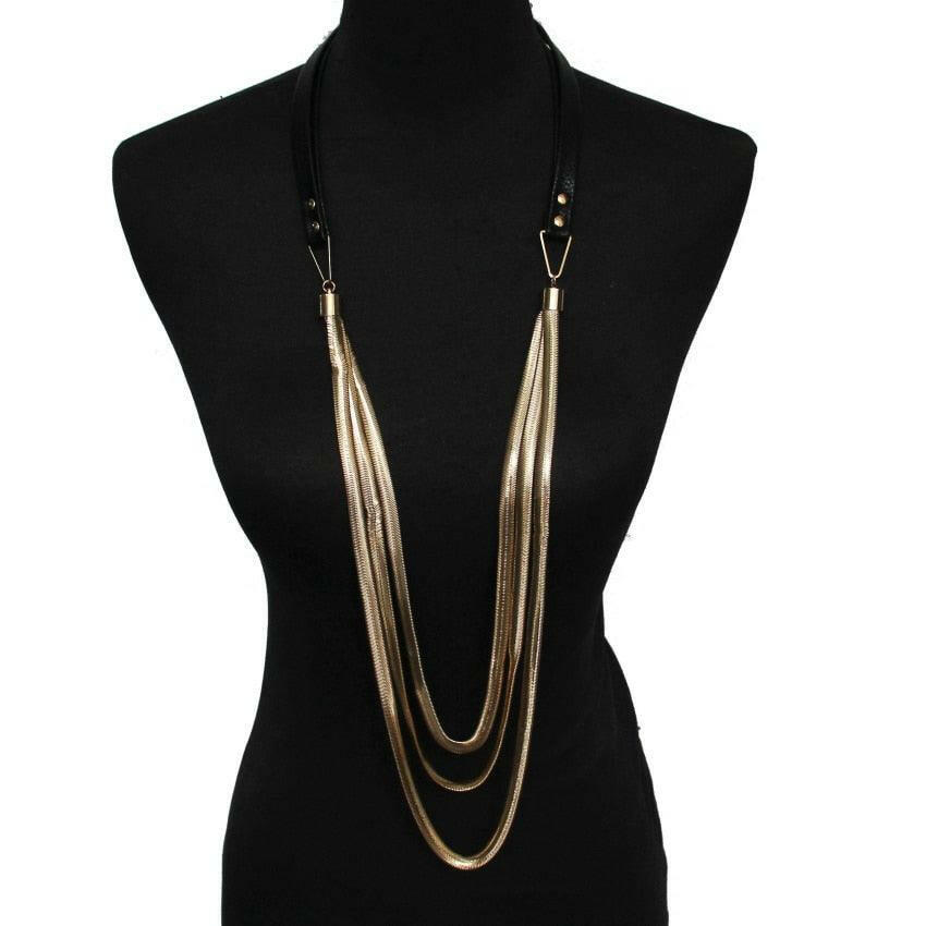 Multi-Layer Leather Snake Chain Necklace - The Nichole Collection