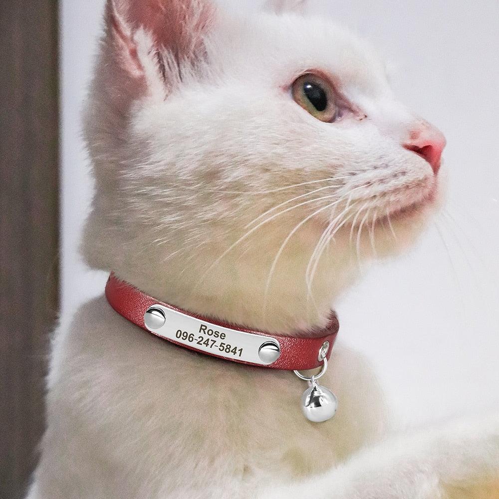 Personalized Leather Cat Collar with Reflective Accents - The Nichole Collection