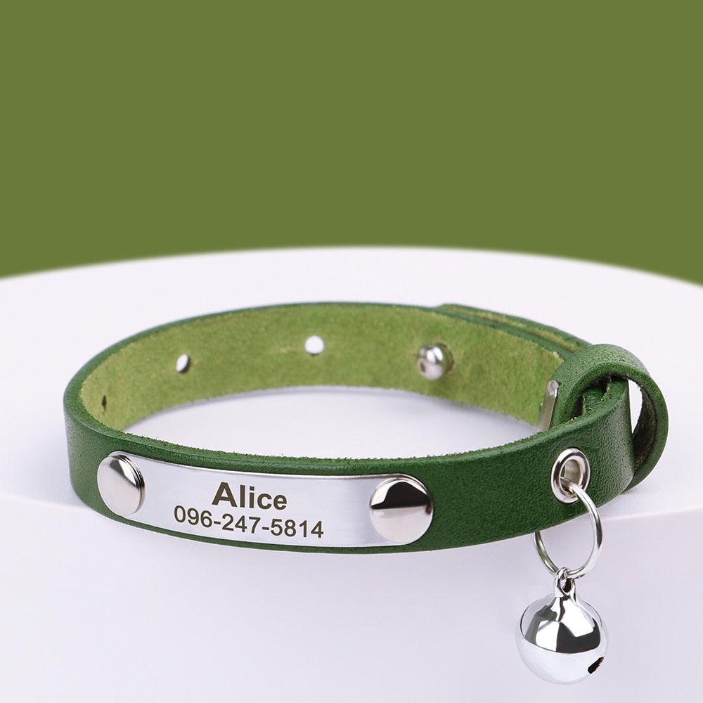 Personalized Leather Cat Collar with Reflective Accents - The Nichole Collection