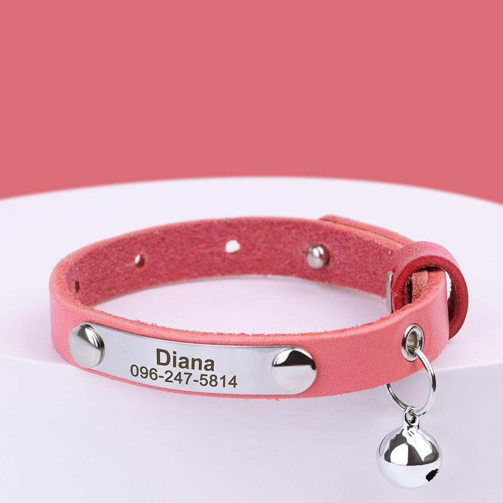 Personalized Leather Cat Collar with Reflective Accents - The Nichole Collection