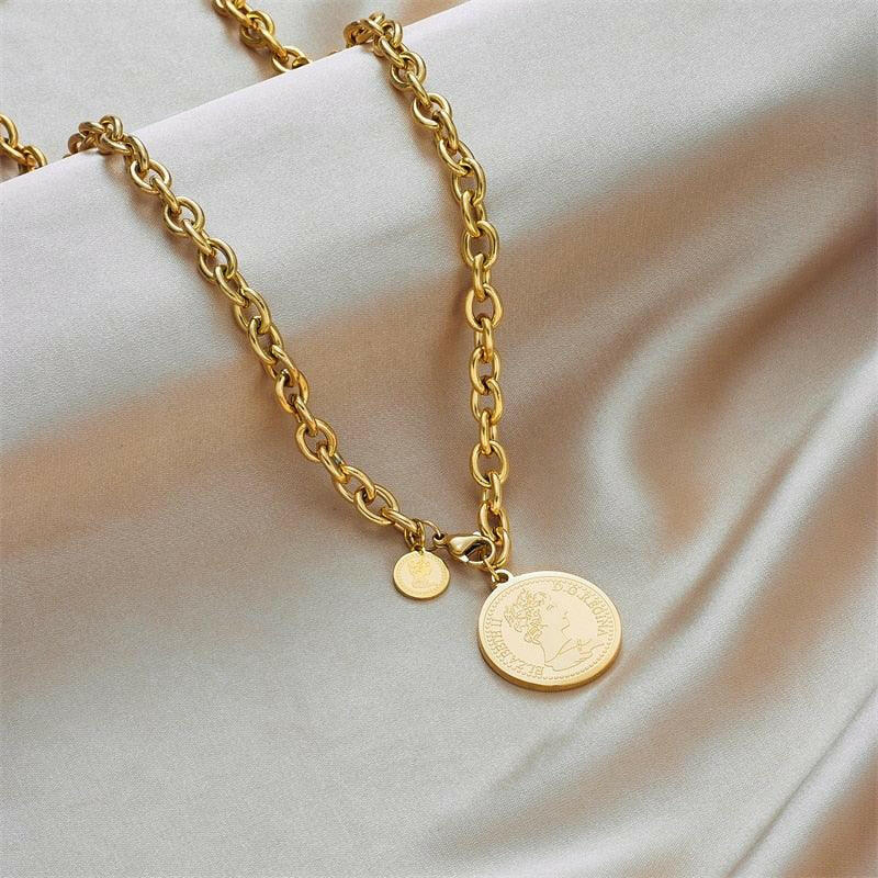 Classic Gold Round Portrait Necklace