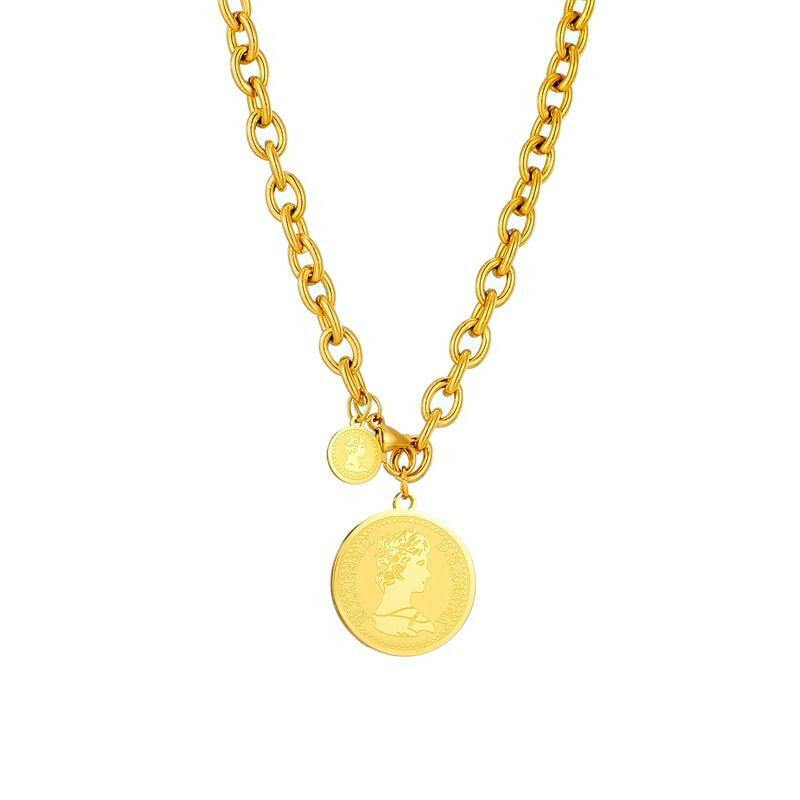 Classic Gold Round Portrait Necklace