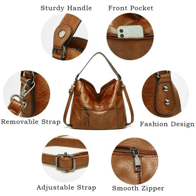 Stylish Vegan Leather Bag with Interior Slot and Cell Phone Pocket - The Nichole Collection