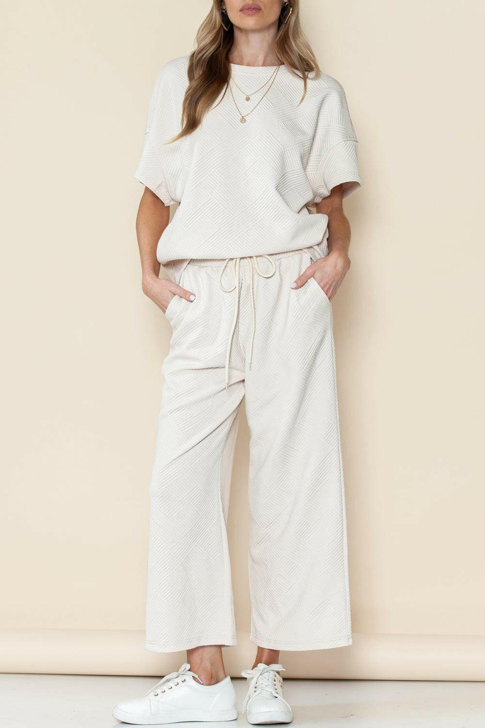 Textured Loose Fit T-Shirt and Drawstring Pants Set - The Nichole Collection