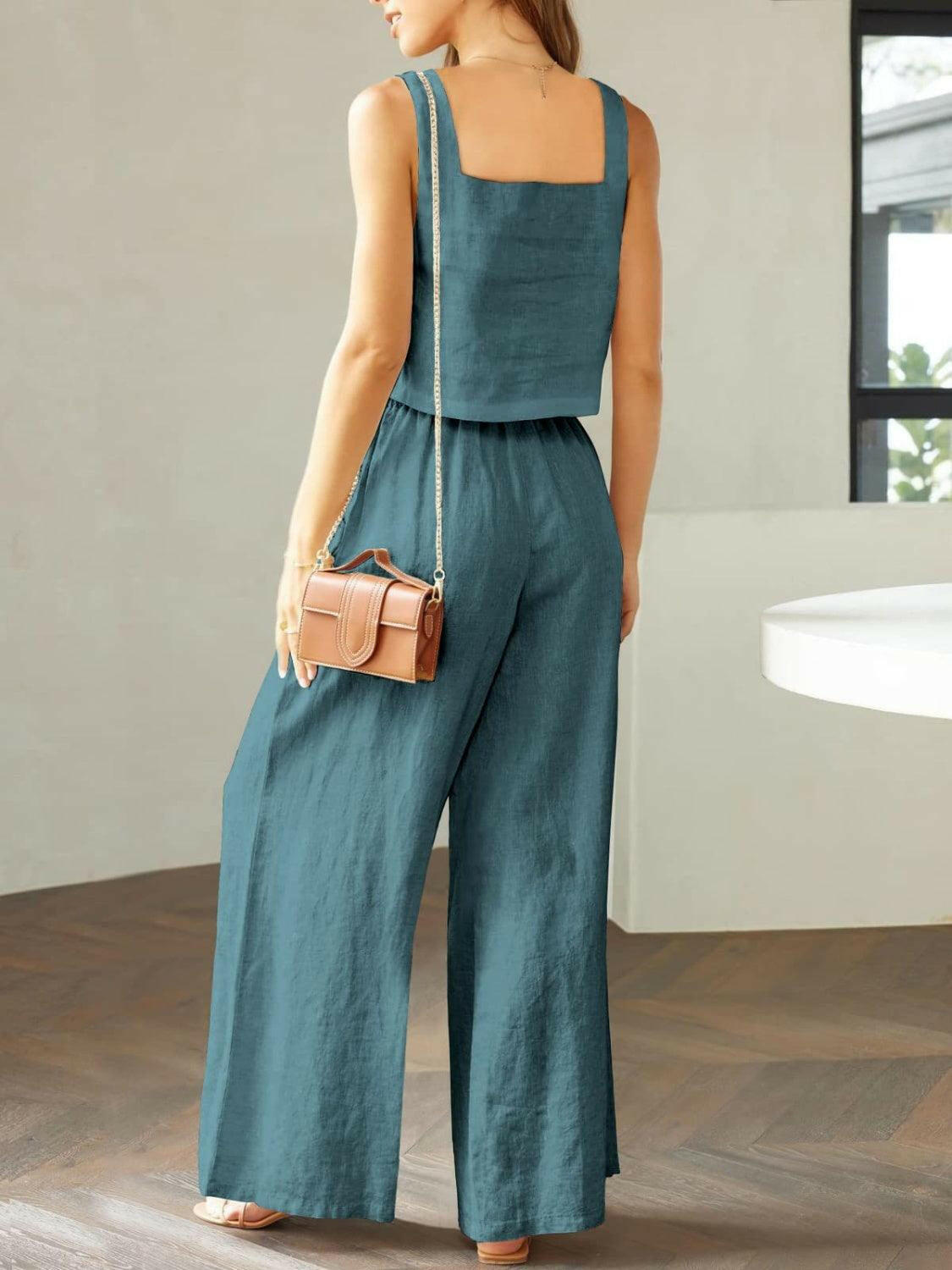 Trendy Square Neck Top and Wide Leg Pants Set - The Nichole Collection