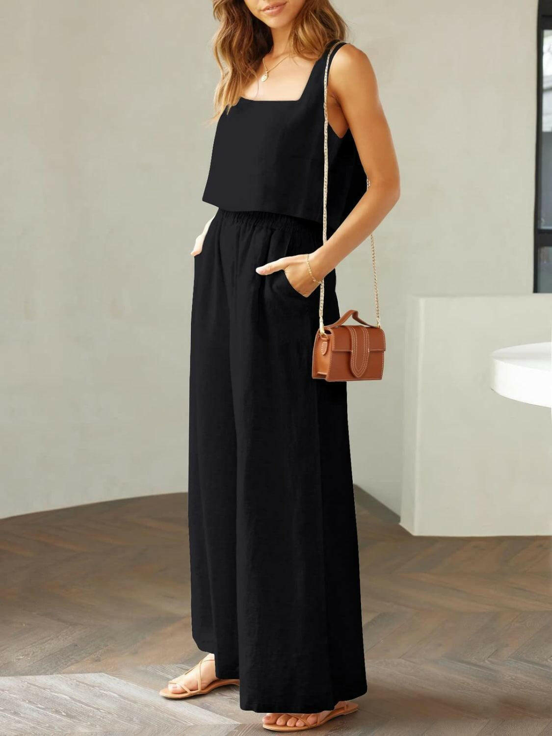 Trendy Square Neck Top and Wide Leg Pants Set - The Nichole Collection