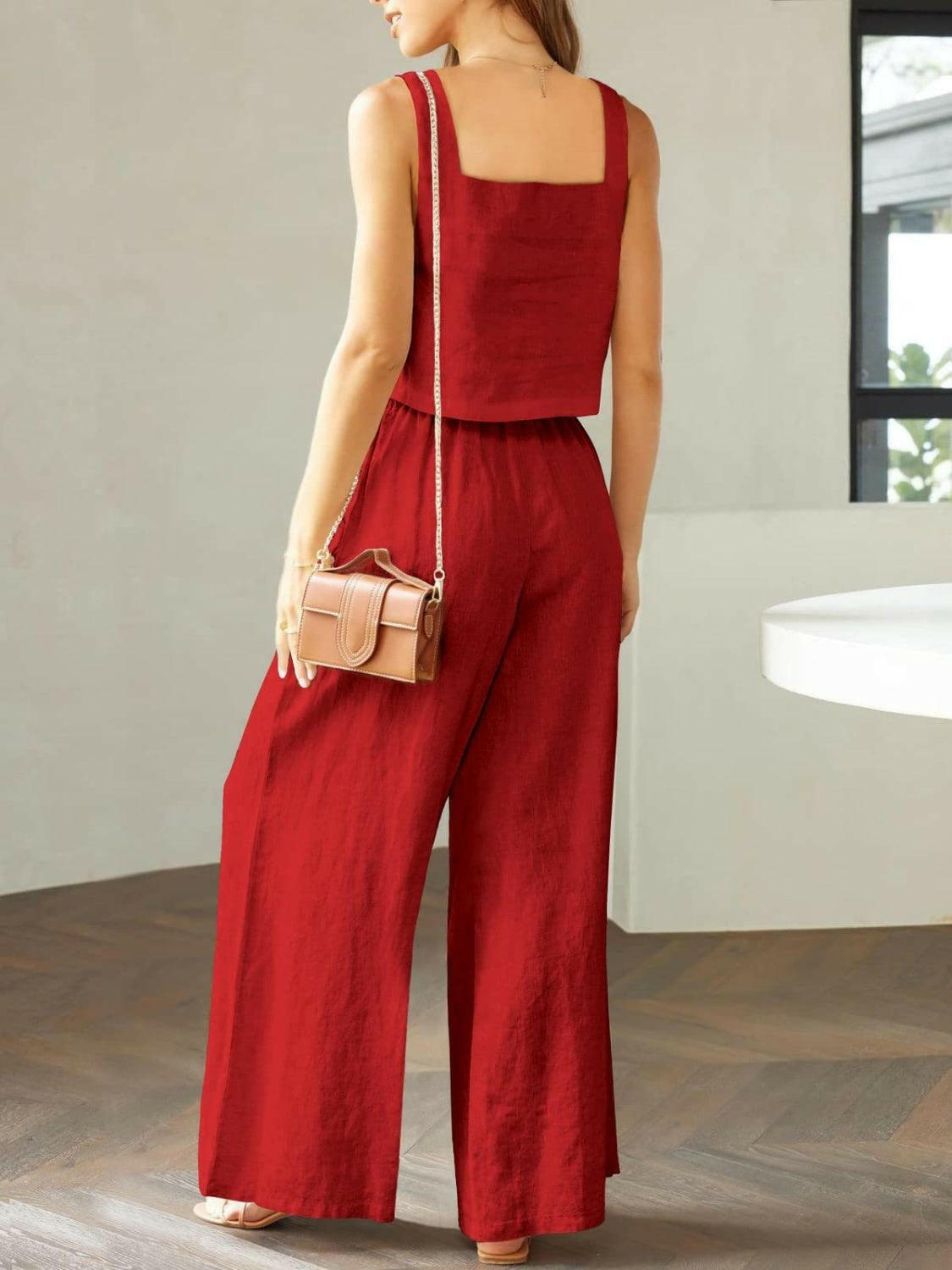 Trendy Square Neck Top and Wide Leg Pants Set - The Nichole Collection