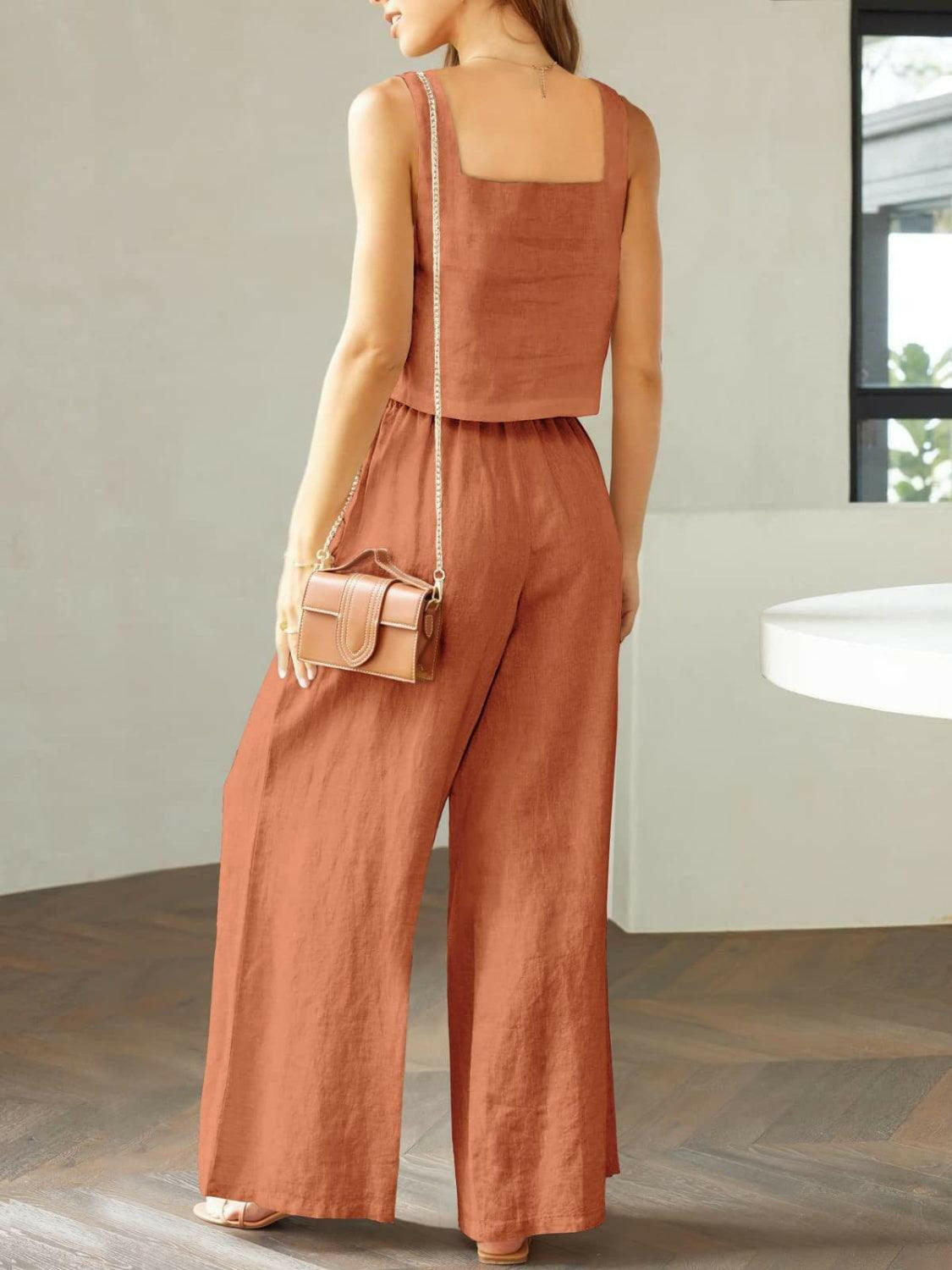 Trendy Square Neck Top and Wide Leg Pants Set - The Nichole Collection