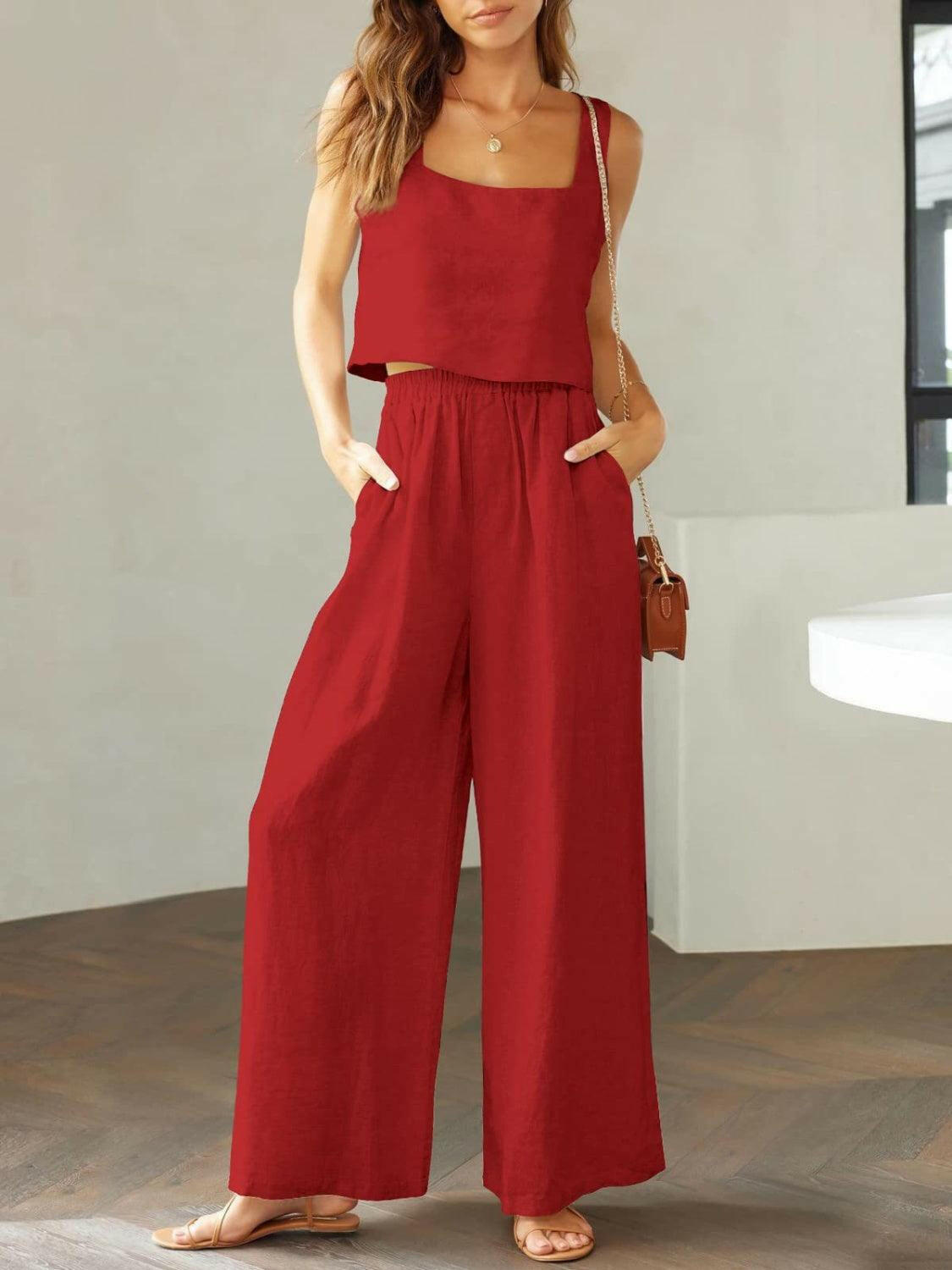 Trendy Square Neck Top and Wide Leg Pants Set - The Nichole Collection