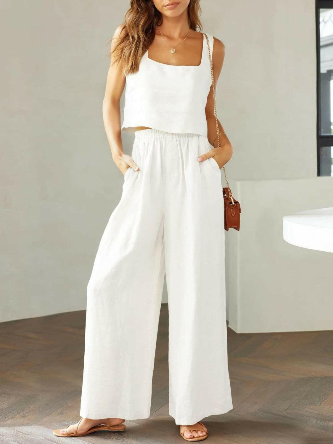 Trendy Square Neck Top and Wide Leg Pants Set - The Nichole Collection