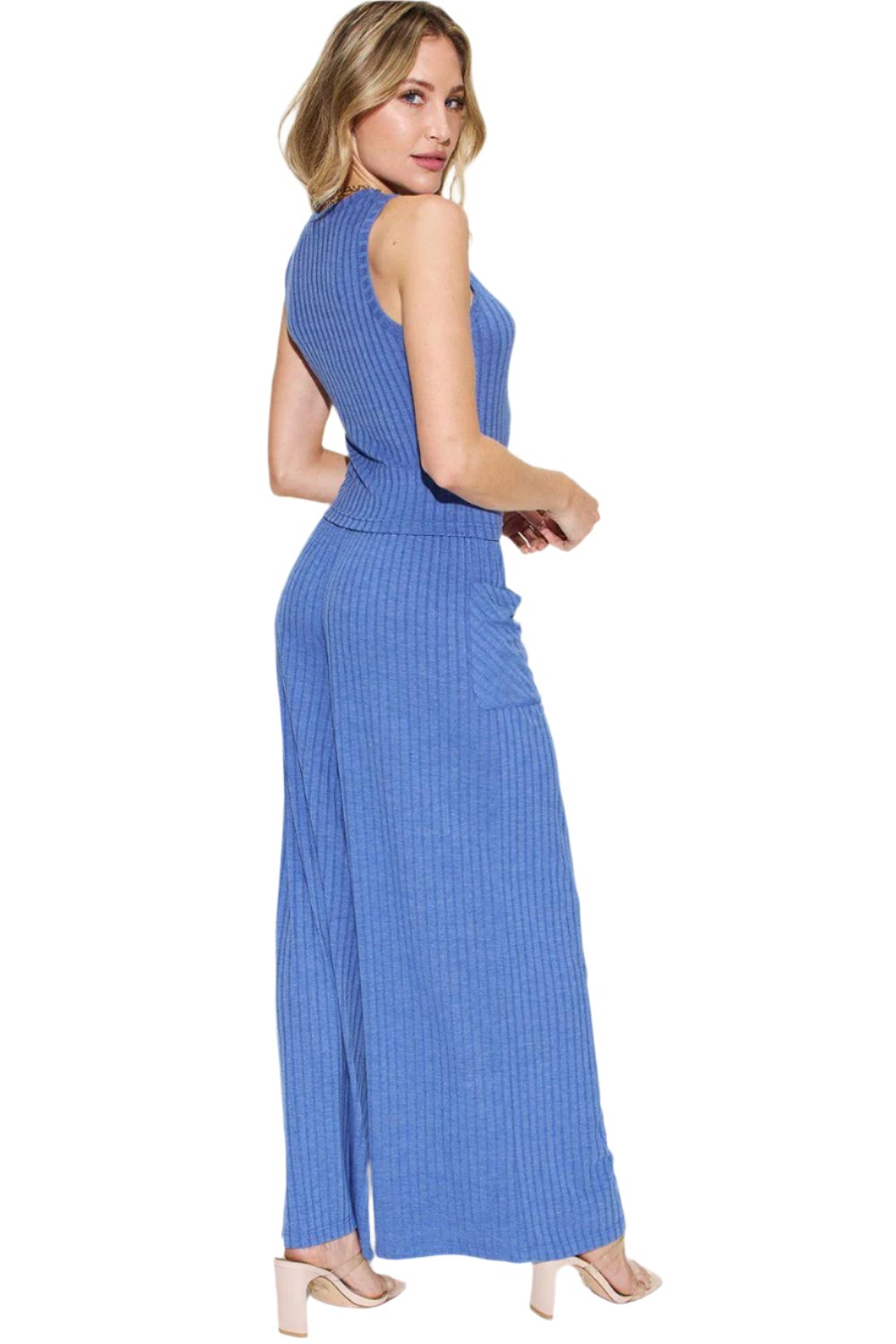 Women's Trendy Stretch Ribbed Tank & Wide Pants Set - The Nichole Collection