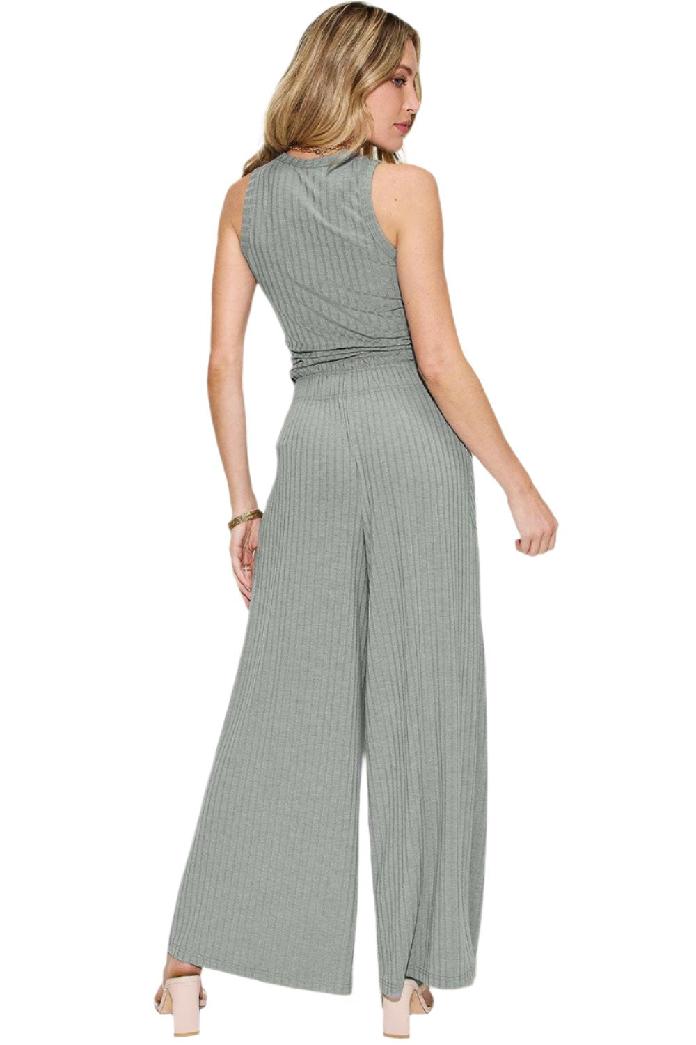 Women's Trendy Stretch Ribbed Tank & Wide Pants Set - The Nichole Collection