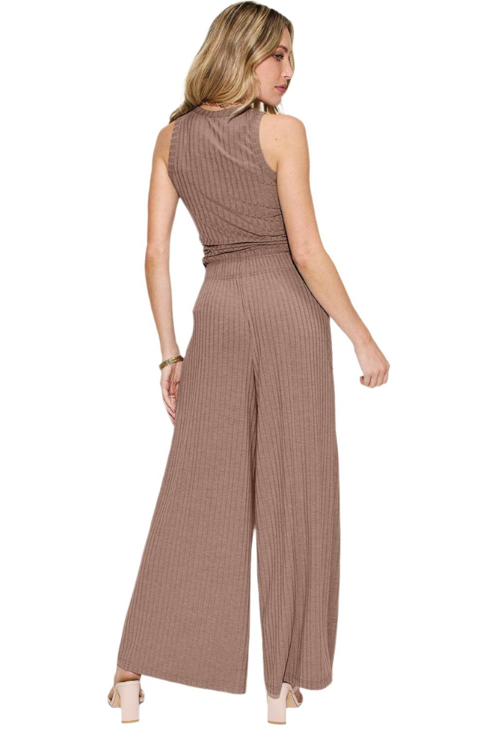 Women's Trendy Stretch Ribbed Tank & Wide Pants Set - The Nichole Collection