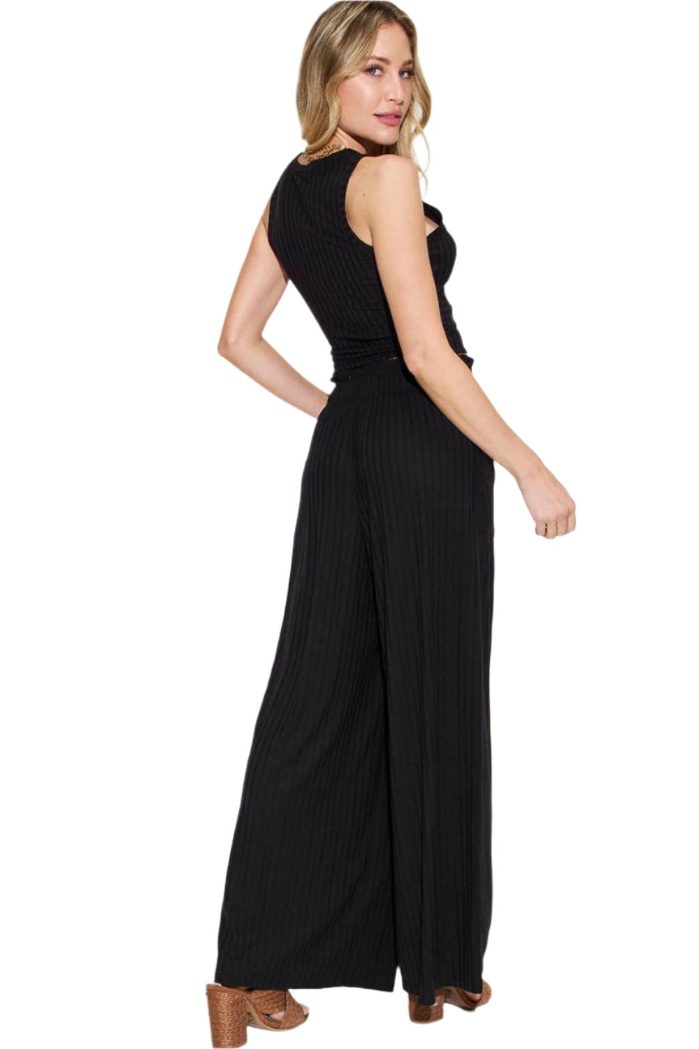 Women's Trendy Stretch Ribbed Tank & Wide Pants Set - The Nichole Collection