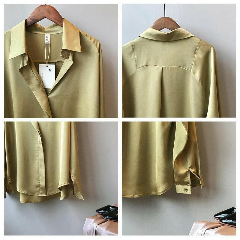 Women’s V Neck Satin Blouse - The Nichole Collection