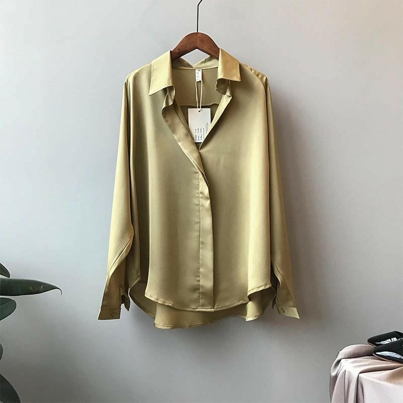 Women’s V Neck Satin Blouse - The Nichole Collection